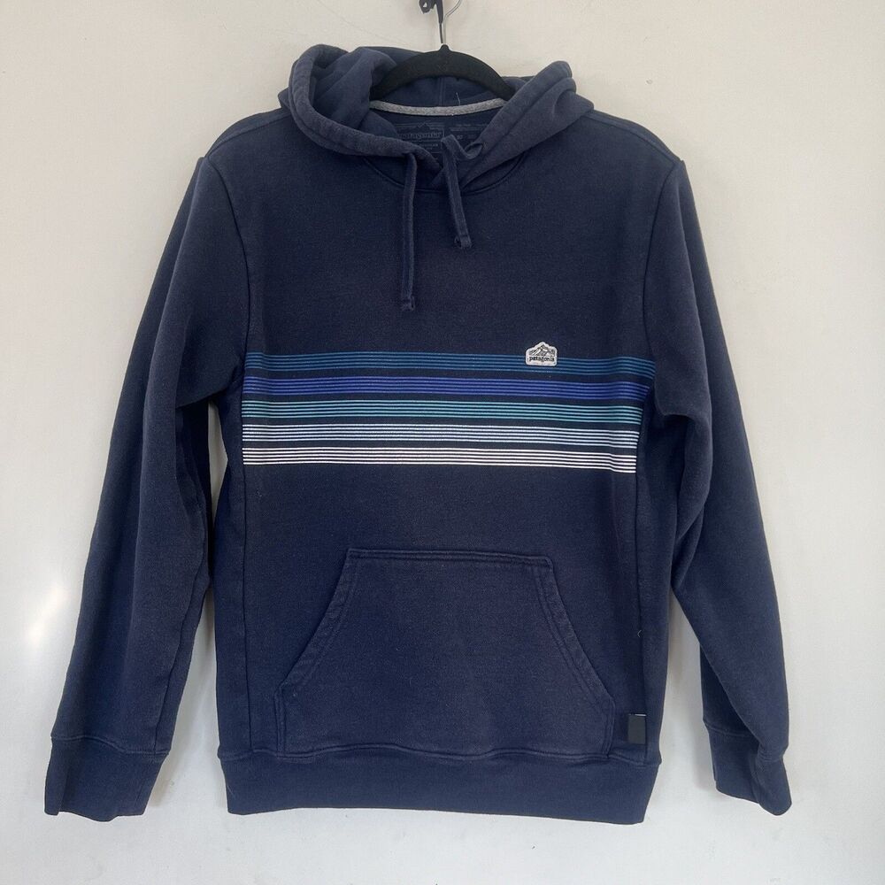 Patagonia Sweater Men's Hoodie Size Small Uprisal Navy Blue Striped Long Sleeve